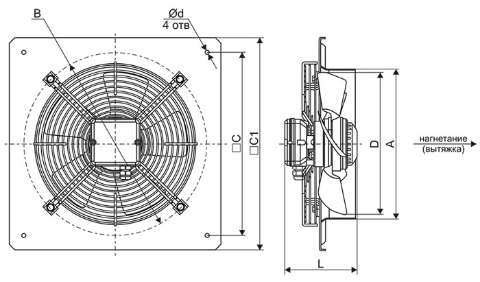 Вентилятор осевой Ровен YWF(K)4D-450-ZF вытяжной